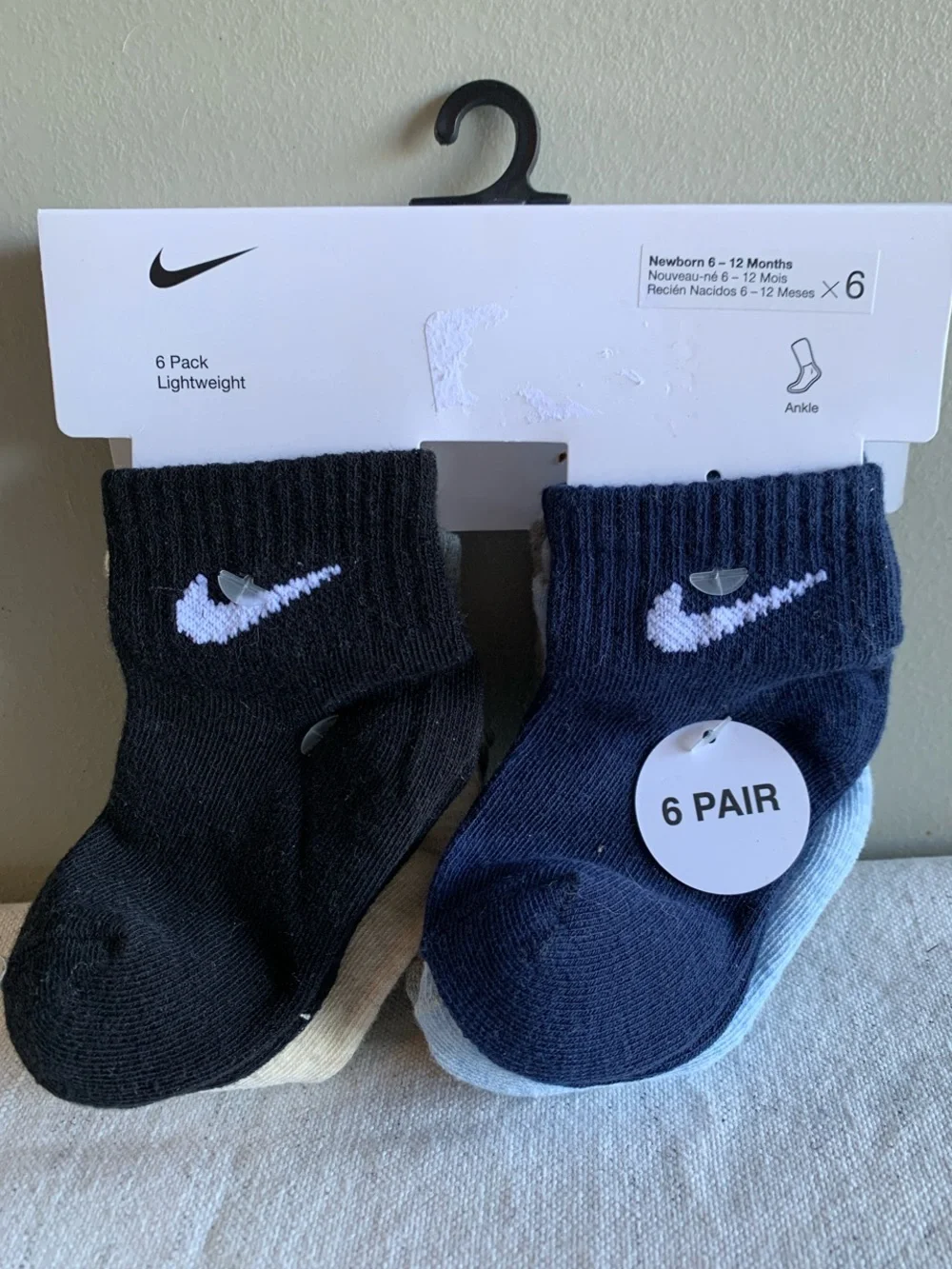 Nike Baby Ankle Socks 6-Pack in Black, Navy & Light Blue